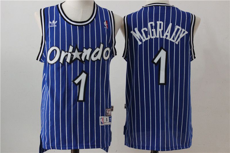 Men Orlando Magic #1 McGrady Blue Stripe Throwback NBA Jersey